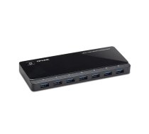 USB hubs TP‑LINK UH720 — 9 porti USB 3.2 Gen 1 Type‑A, Micro‑B host, 5 Gbit/s, melns, 1 m kabelis, ar AC adapteri