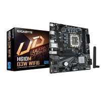 Mātesplate GIGABYTE H610M D3W WIFI6 LGA1700 priekš 14. paaudzes Intel, 5+1+1 VRM, līdz 5600MHz DDR5, 128GB, 1x PCIe 3.0 M.2, Wi‑Fi 6, 1GbE