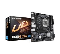 Mātesplate GIGABYTE H610M D3W LGA1700 priekš Intel 12.–14. gen., 5+1+1 VRM, DDR5 līdz 5600 MHz, 128 GB, PCIe 3.0 M.2, 1GbE, USB 3.2 Gen1