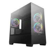 PC Midi Tower DeepCool CG380 3F — melns, 235×437×451 mm, atbalsta 2×120 mm sānu un 1×120 mm aizmugures ventilatoru, PSU apakšā, 2.5"/3.5" HDD