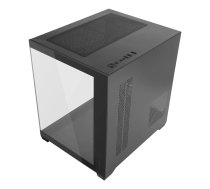 PC Mini Tower korpuss TACENS Mars Gaming MC-VIEW2 — Mini-ITX/Micro-ATX, rūdīts stikls, melns, barošana sānos, atbalsta 120/140 mm ventilatorus