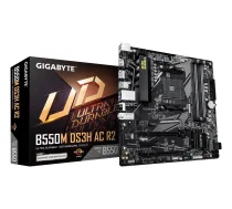 Micro ATX plate GIGABYTE B550M DS3H AC R2 — AMD B550, Socket AM4, 4x DIMM DDR4 līdz 128 GB, 5+3 VRM, PCIe 4.0 x16, M.2, Wi‑Fi 5, 1GbE