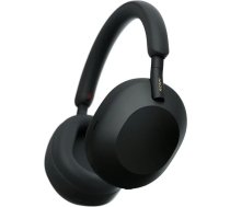 Bezvadu austiņas uz ausīm Sony WH-1000XM5 — trokšņu slāpēšana, Bluetooth, ilgs baterijas darbības laiks, melnas