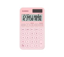Kabatas pamata kalkulators CASIO SL-310YC — 10 cipari, barošanai baterija/saules, nodokļu un peļņas aprēķins, gaismi-rozā