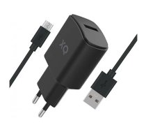 Lādētājs Xqisit 12W 2.4A ar 1 m USB‑A uz USB‑C kabeli — melns