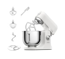 Stacionārais mikseris Kenwood kMix 1000 W balts — maisīšana, mīcīšana, putošana; metāla korpuss, 240×385×353 mm