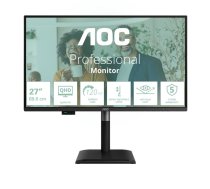 Dators monitors AOC Q27P4CV 27" (68,6 cm) IPS Quad HD 2560×1440 LED, 4 ms, USB‑C/USB hub, skaļruņi, VESA, augstuma regulēšana, melns