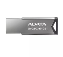 CompactFlash USB zibatmiņa ADATA UV250 64 GB, sudraba, 45.4×14.9×5.35 mm, 5.6 g