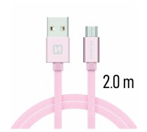 Swissten Textile Quick Charge Universāls Micro USB Datu un uzlādes Kabelis 2.0m Rozā