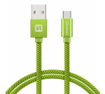 Swissten Textile Quick Charge Universāls Micro USB Datu un uzlādes Kabelis 0.2m Zaļš