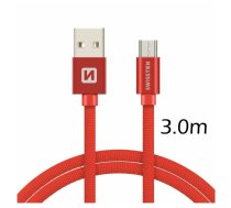 Swissten Textile Quick Charge Universāls Micro USB Datu un uzlādes Kabelis 3m Sarkans