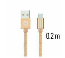 Swissten Textile Universāls Quick Charge 3.1 USB-C Datu un uzlādes Kabelis 20 cm Zeltains