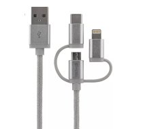 Deltaco IPLH-585 USB kabelis USB 2.0 1 m USB A Micro-USB B Sudrabs