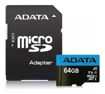 ADATA Premier 64GB MicroSDHC/SDXC UHS-I Class 10 V10 A1 atmiņas karte ar adapteri Lasīšanas ātrums līdz 100 MB/s