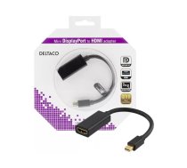 Deltaco DP-HDMI25-K video kabeļu aksesuārs 0,2 m Mini DisplayPort HDMI Melns