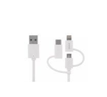 Deltaco IPLH-179 USB kabelis USB 2.0 1 m USB A USB C/Micro-USB B/Lightning Balts