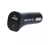 Swissten Power Delivery Auto Lādētājs 12 / 24V / 2.4A / 30W + Micro USB vads 1.50 m Melns