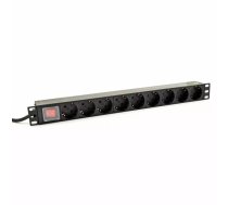 SHUCKO PDU 19" 1U 9 pieslēgvietu (ES) ieslēgšanas/izslēgšanas slēdzis PVC panelis ES kontaktdakša