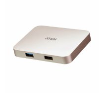 USB-C saskarnes hubs ATEN UH3235 — Type-C ieeja, USB-A porti (USB 2.0), sudrabots