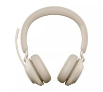 Austiņu austiņu komplekts Jabra Evolve2 65 USB-A Beige MS Stereo — bezvadu Bluetooth, supraaural, darbības rādiuss 30 m, 20–20000 Hz, kabelis 1,2 m, 176,4 g
