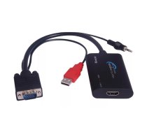 PremiumCord KHCON-04 video kabeļu aksesuārs VGA (D-Sub) + 3.5mm HDMI Melns