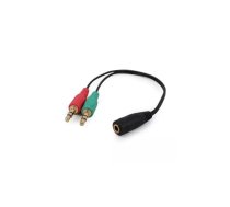 Audio kabelis Gembird CCA-418, 3,5 mm ligzda uz 2×3,5 mm spraudņi, 0,2 m, zelta kontakti, melns/zaļš/sarkans