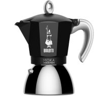 Moka kanniņa Bialetti Moka Induction 0.9 L melna — uzplaucētā kafijas kanna, 4 tasītes, alumīnija augšdaļa, tērauda katls, piemērota indukcijai