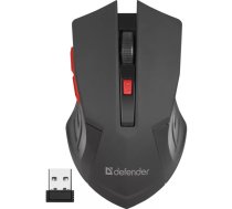 Bezvadu optiskā pele DEFENDER ACCURA MM-275 RF, ambidextrāla, 1600 DPI, RF USB uztvērējs, 5–6 pogas, melna/sarkana