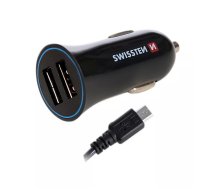 Swissten Premium Auto Lādētājs 12 / 24V / 1A + 2.1A un Micro USB vads 150 cm Melns