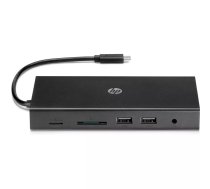 USB-C daudzporta hubs HP Travel — HP 1C1Y5AA, USB-C hosts, HDMI 2.0, VGA, 1×RJ-45, 2×USB-A 3.2 Gen1, 2×USB 2.0, MicroSD lasītājs, melns