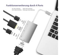 Helos dokstacija, USB 3.1 Type-C, USB 3.1 Type-C St./DP/HDMI/DVI/VGA Bu, PREMIUM 4K, sudraba USB Type-C dokstacija , PREMIUM , TPE ārējais apvalks - ļoti elastīgs , alumīnija korpuss , CE sertifikāts