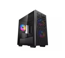 PC korpuss DeepCool MATREXX 40 3FS Micro Tower — Micro ATX/Mini-ITX, rūdīta stikla sānpanelis, atbalsts 3x140/2x120 ventilatori, GPU līdz 320 mm, 2x3.5" + 2x2.5", melns