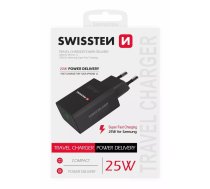 Swissten Premium 25W Tīkla Lādētājs USB-C PD 3.0 Melns