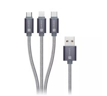 USB kabelis Connect IT CI-1229 1.2m USB 3.2 Gen 1 USB A USB C/Micro-USB B/Lightning Silver