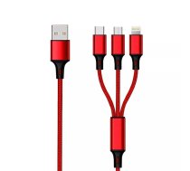 USB kabelis 2GO 797150 1.5m USB B USB C/Micro-USB B/Lightning Sarkans