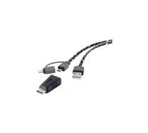 Renkforce USB kabelis USB 2.0 USB-A kontaktdakša, USB-C kontaktdakša, USB-Micro-B kontaktdakša, Apple Lightning kontaktdakša 20,00 cm, kamuflāžas, ļoti elastīgs, apzeltīts (RF4263363)