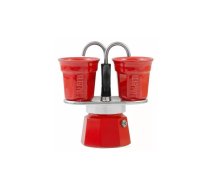 Moka kafijas kanna BIALETTI Mini Express 0.9 L — manuāla alumīnija plīts kafijas pagatavošanai, sarkana