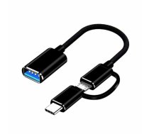 Riff 2in1 OTG Host Vada Type-C + Micro USB Spraudnis uz USB 3.0 Type A 15.5cm Melns (OEM)