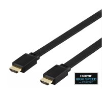 DELTACO Plakanais ātrgaitas kabelis ar Ethernet HDMI, 4K UHD, 2 m, melns / HDMI-1020F-K / 00100005