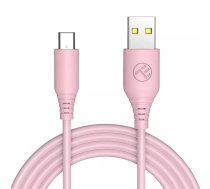 Tellur Silikona USB kabelis ar Type-C 3A 1m rozā krāsā