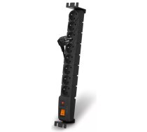 Strāvas sloksne Acar S8 FA RACK — 8x Type E kontaktligzdas, 3 m kabelis, 16 A, 230 V, pārslodzes slēdzis, LED, melna