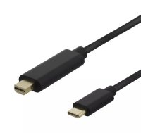 DELTACO USB-C - miniDisplayPort kabelis, 4K UHD, ar zelta pārklājumu, 1 m, melns / USBC-DP102-K / 00140014