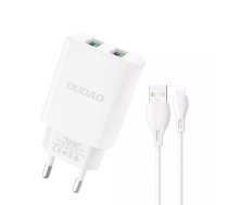 DUDAO EU charger 2xUSB 2.4A 5V white Lightning cab Universāls Balts AC Iekštelpas