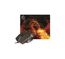 Rebeltec Red Dragon 2in1 Teflona virsmas Spēļu Pele ar 6 Pogām 800-2400dpi 1.5 USB Vadu + Spēļu paliknis Melna