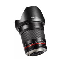 Plaša leņķa objektīvs Samyang 16mm f/2.0 priekš Sony E MILC, 13 elementi/11 grupas, min attālums 0,2 m, filtrs 77 mm, garums 83 mm, melns