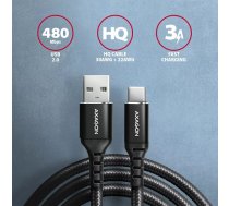 AXAGON BUCM-AM15AB, HQ kabelis USB-C USB-A, 1,5 m, USB 2.0, 3A, ALU, pīts, melns