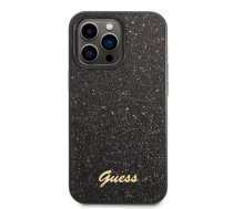 Guess PC/TPU spīdīgu pārslu metāla logotipa korpuss iPhone 14 Pro melns