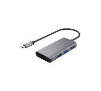 DELTACO USB-C centrmezgls, USB-C 3.1 Gen 1, 3x USB-A, SD/mSD lasītājs, spc pelēks