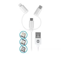 Forever 3in1 kabelis USB - Lightning + USB-C + microUSB 1,0 m 1,5A balts