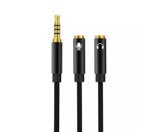 XO audio kabelis 2in1 NB-R197 3,5 mm jack - ligzda 3,5 mm jack / mikrofons 0,23 m melns